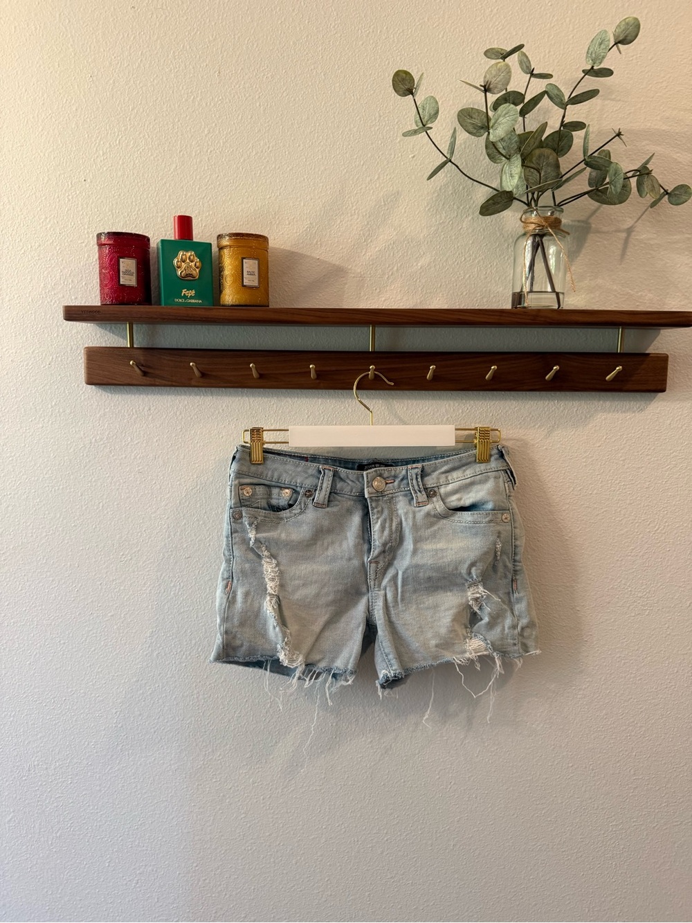 True Religion Light Blue Distressed Denim Cutoff Shorts